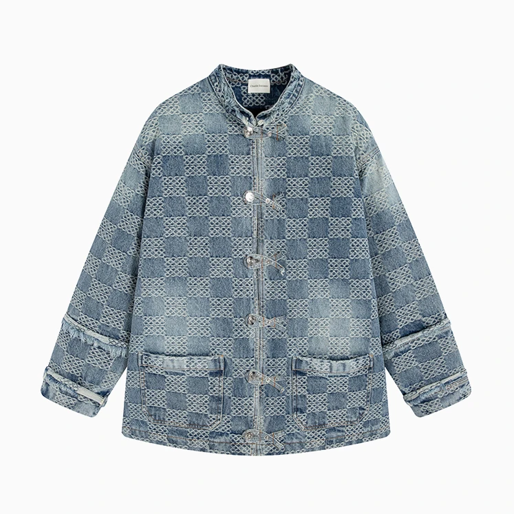 Charlie Luciano盘扣棋盘夹棉牛仔夹克秋冬新款情侣设计感CL外套