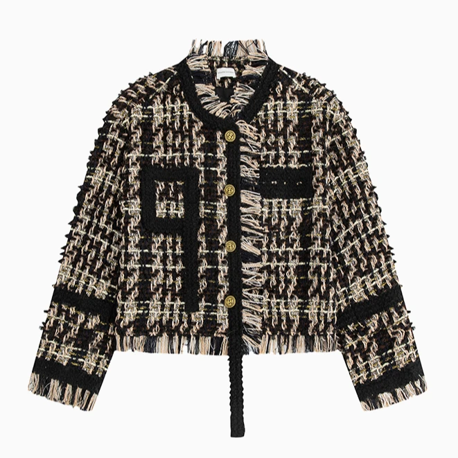 Charlie Luciano短款破坏夹克复古秋冬新款粗花呢小香风外套女潮