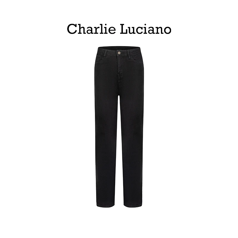 Charlie Luciano高腰直筒牛仔裤修身显瘦休闲百搭秋冬新款长裤女