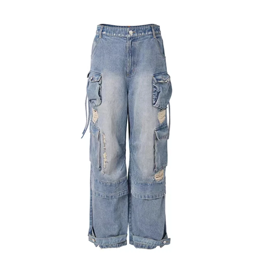 CharlieLuciano春夏新款男女宽松休闲工装裤多口袋设计牛仔裤潮