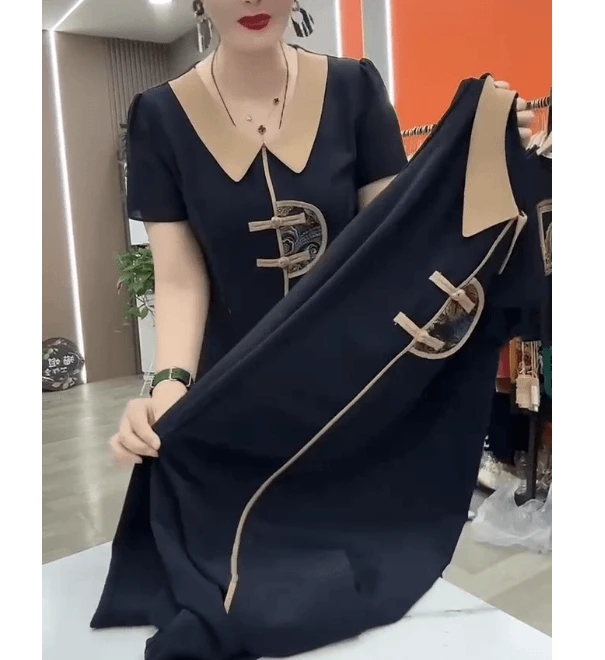 女装时尚洋气连衣裙显瘦气质针织轻者夏季收腰修身优雅撞色休闲n2