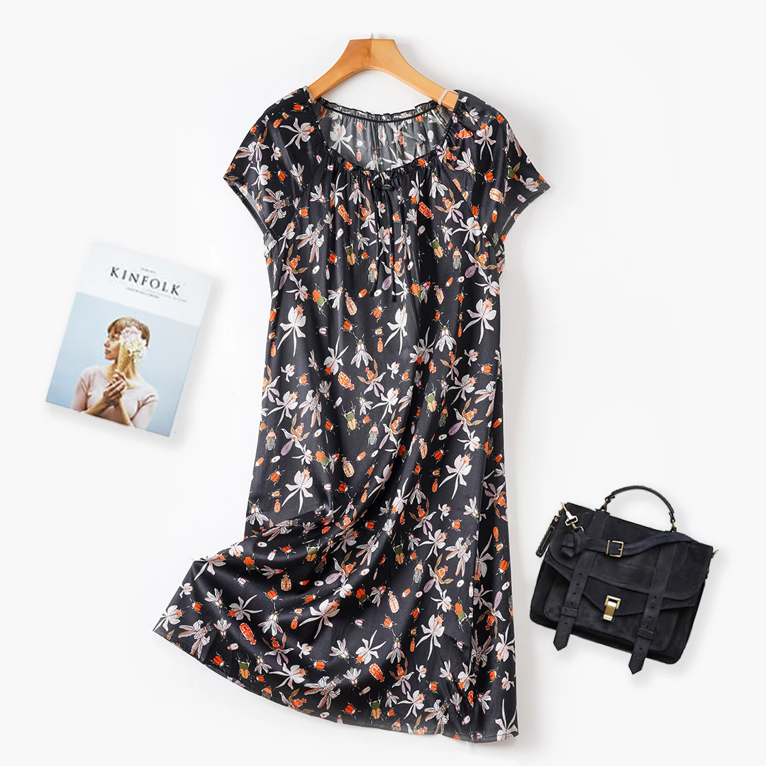 春夏92%桑蚕丝睡裙大码气质女士夏季薄款真丝宽松连衣裙