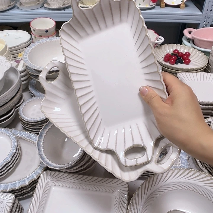 碟天母菊9寸双耳盘微瑕