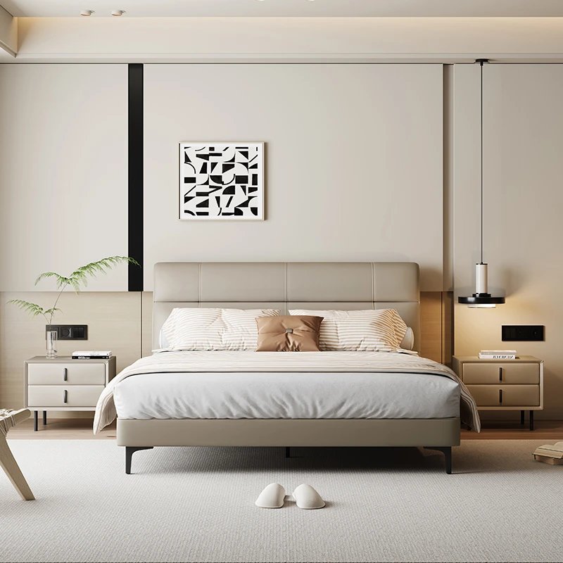 ZBOM/志邦法兰菲【时乐】头层牛皮床+床垫+床头柜极简大床