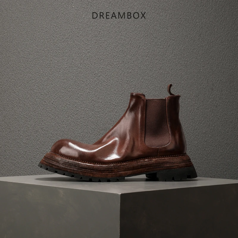 dreambox钧博vibram防滑高档马皮切尔西靴手工男靴厚底靴子