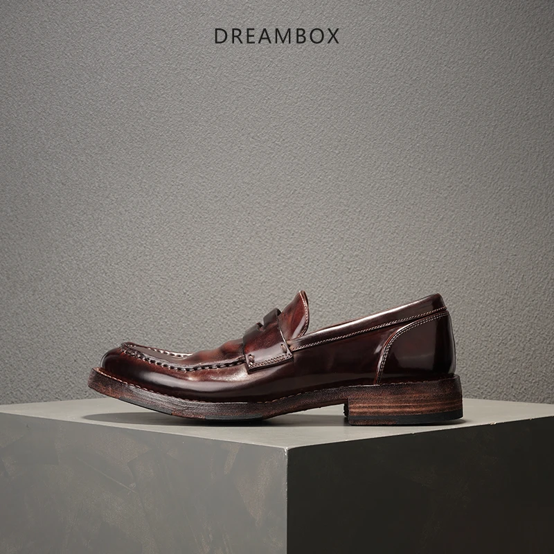 dreambox钧博vibram高端马臀皮手工固特异乐福鞋夏季透气商务男鞋