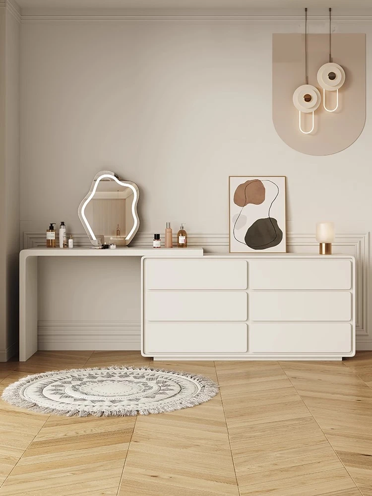 简明奶油风斗柜化妆台一体超窄极窄30cm实木卧室化妆桌床尾梳妆台