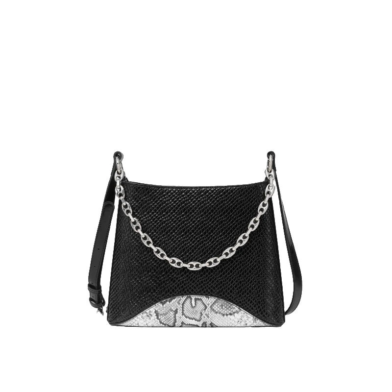 时尚6180黑色手提单肩斜挎女包撞色链条女包
