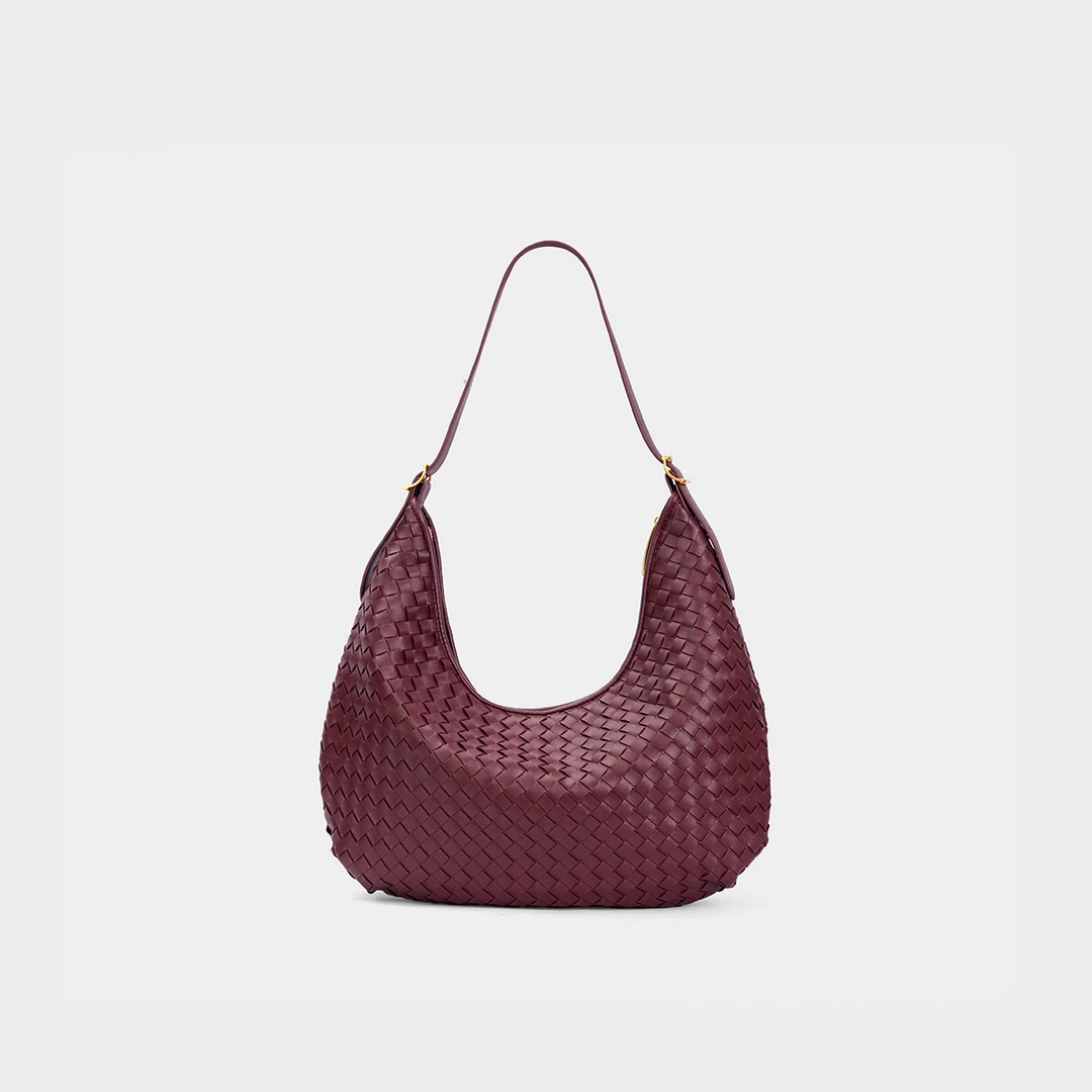 时尚单肩1W811酒红色轻奢编织包女包