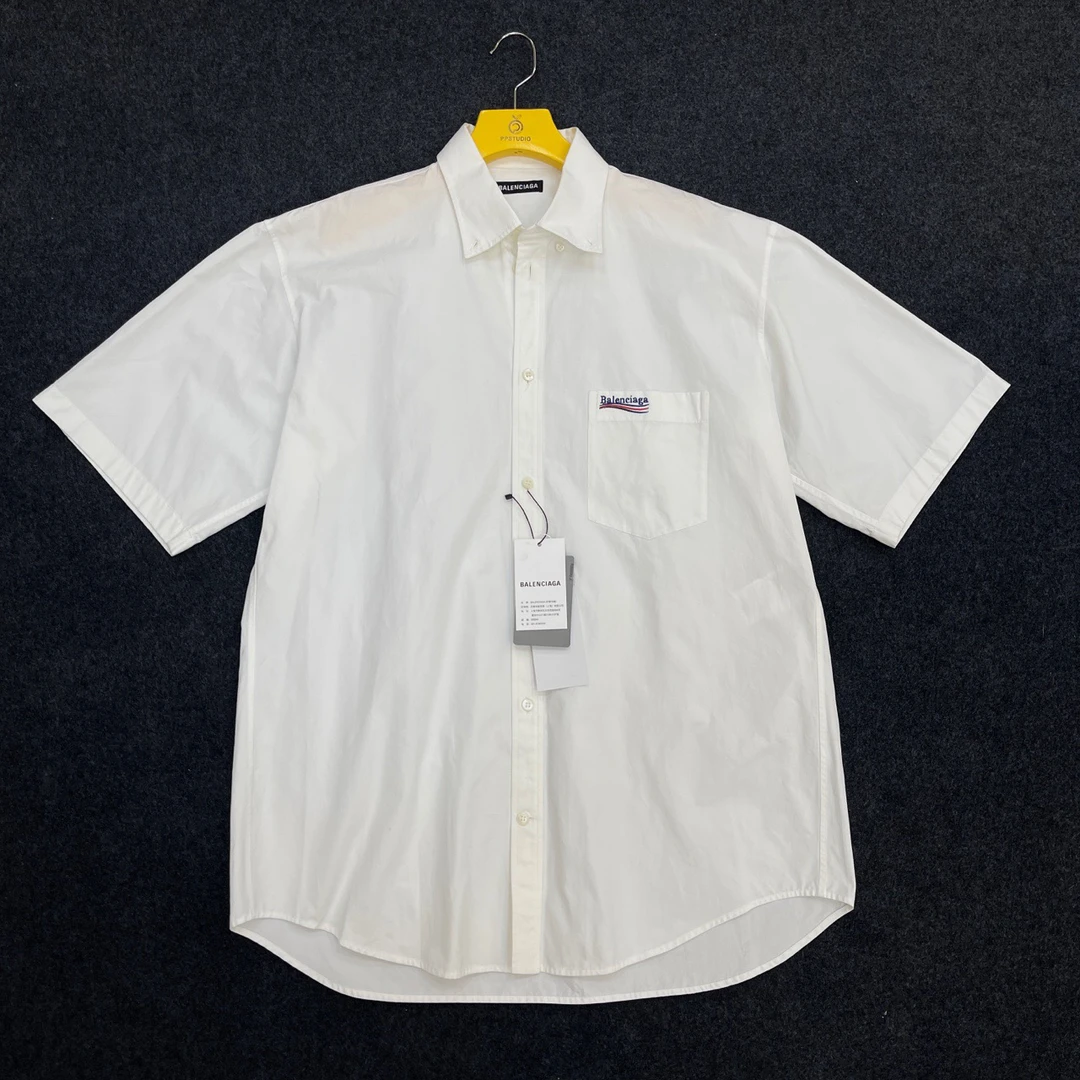 准新/38码/巴黎世家/Balenciaga/海浪刺绣logo短袖衬衫
