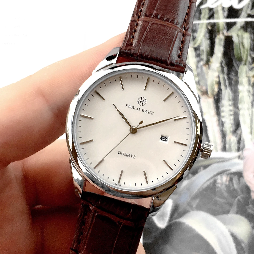 PABLO RAEZ博雅系列高级复刻极简男士真皮防水日历腕表准时电子表