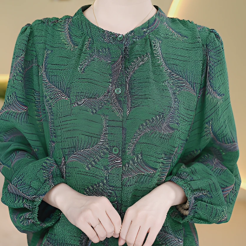 【直播专属】杭州专柜高端大码绿印花上衣ZF-9081