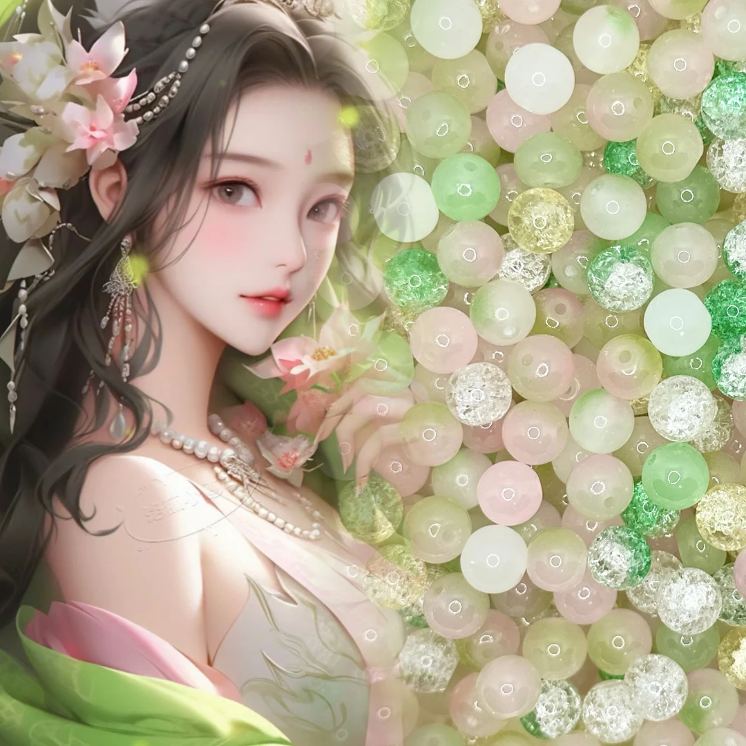 【珠围翠绕】果绿色系珠子琉璃珠混锅手工DIY串珠