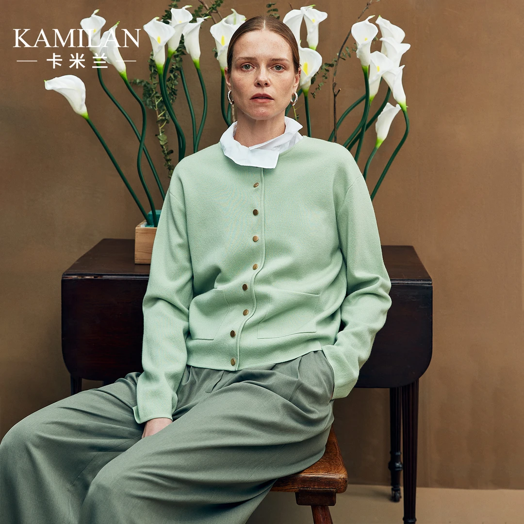 卡米兰气质复古针织开衫外套女2024春季新款长袖针织衫外搭上衣