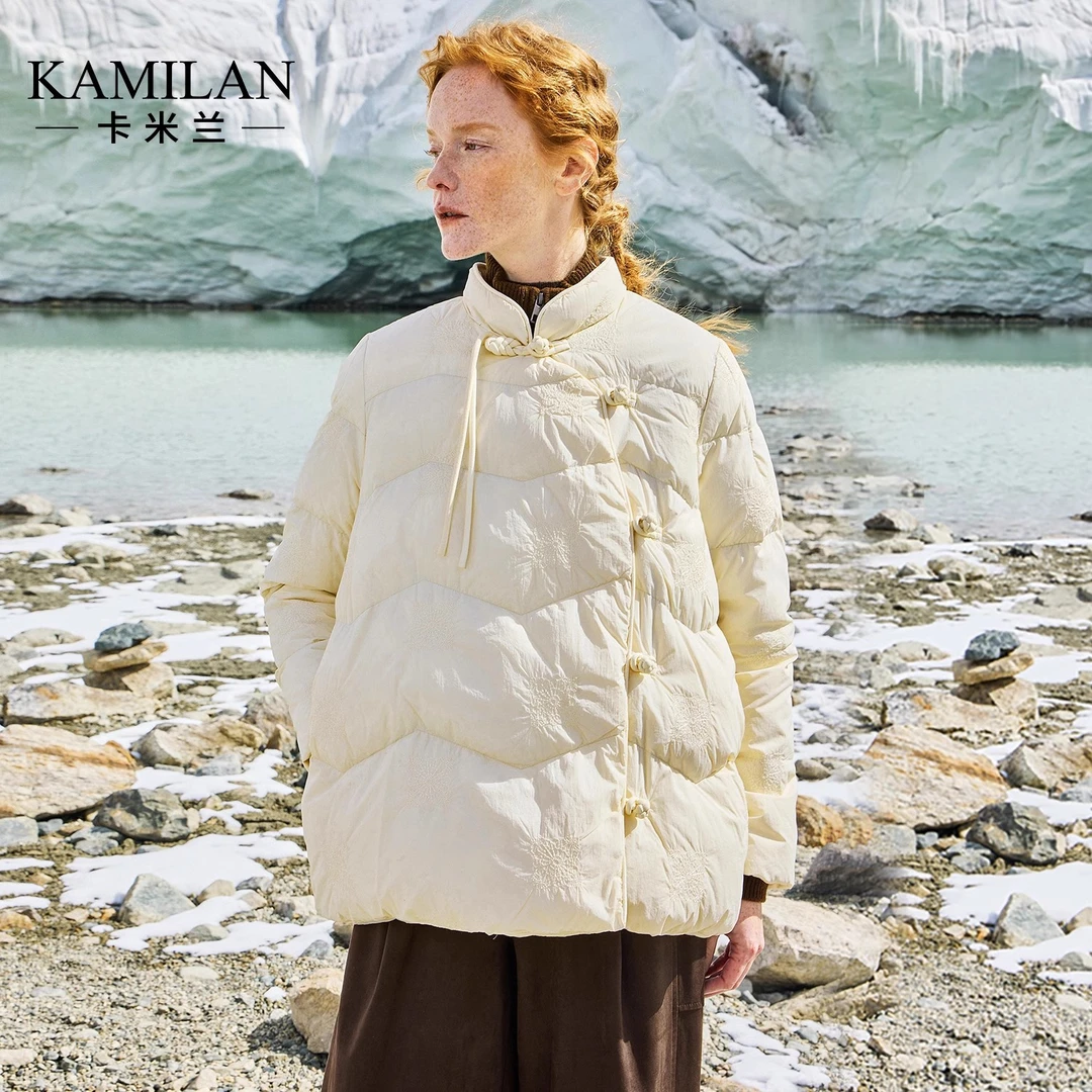 [新中式x刺绣]卡米兰白鸭绒羽绒服女2024冬季新款绣花羽绒外套