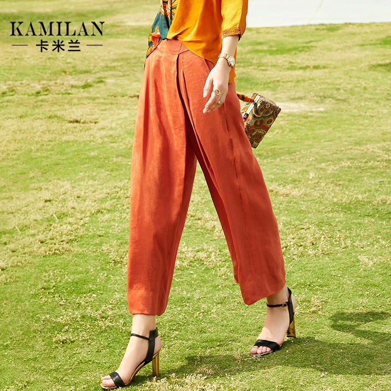卡米兰阔腿裤女新款夏装高腰直筒宽松百搭九分裤