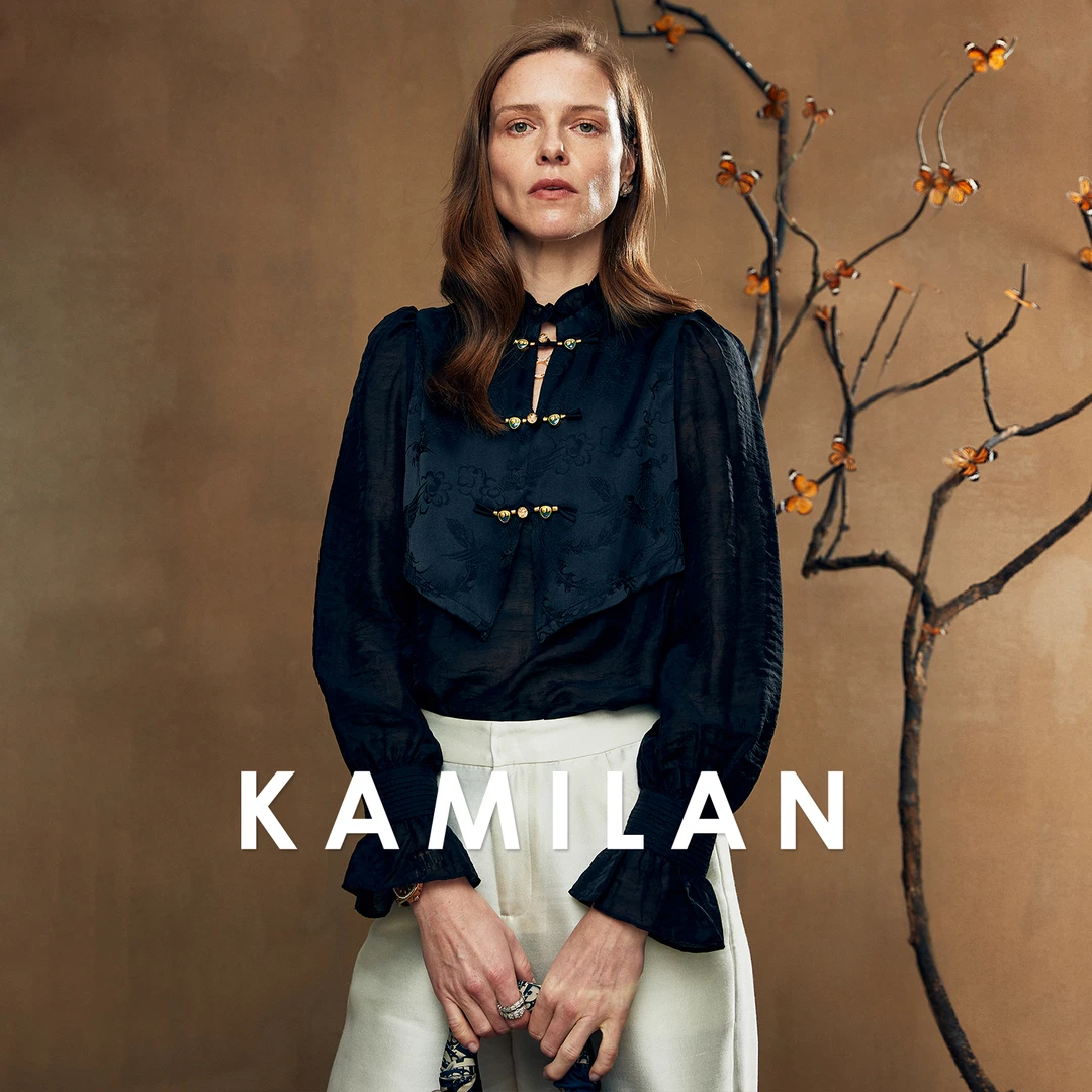 【新中式】卡米兰复古荷叶袖衬衫女2024春季新款小立领衬衣上衣