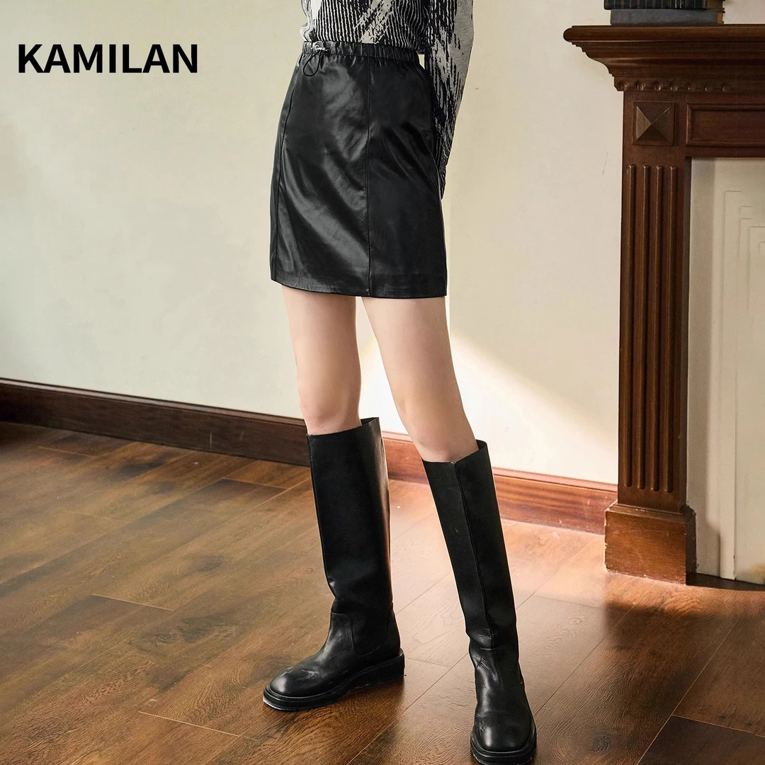 卡米兰皮裙女新款2024秋季高腰半身裙a字短裙