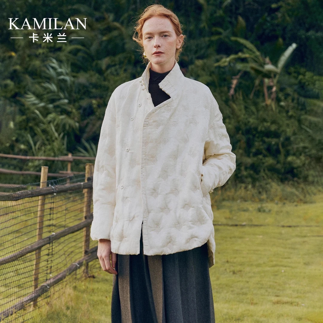 [白鹅绒x亚麻]卡米兰新中式白鹅绒羽绒服女2024冬新款鹅绒服外套