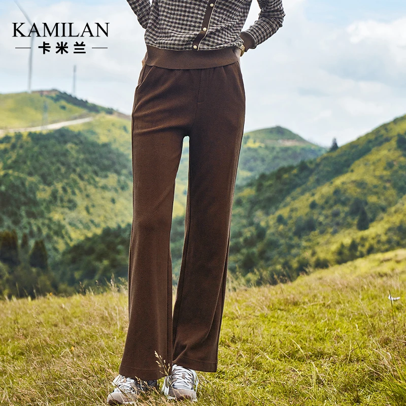 卡米兰法式高腰显瘦休闲裤女2023年秋季新款百搭针织裤子女士长裤