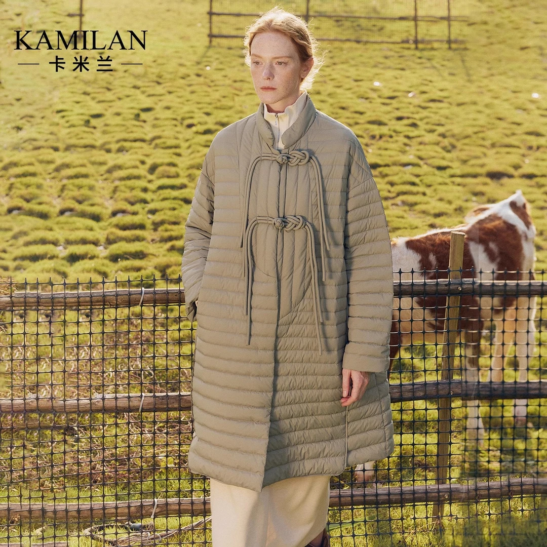 [零压感]卡米兰新中式复古羽绒服女2024年冬季新款中长款羽绒外套