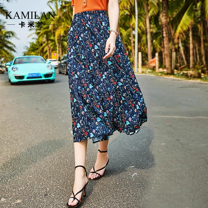 卡米兰裙子女2024夏季新款印花半身裙时尚中长款海边度假沙滩裙