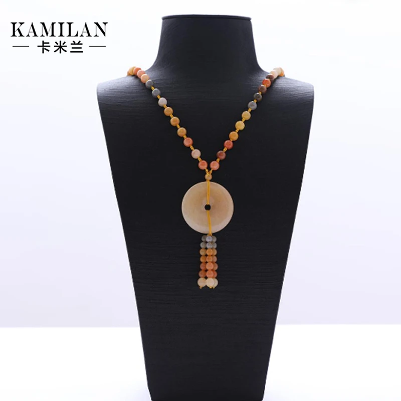 非金属项链 非金属项链卡米兰2023新款古法串珠如意平安扣项链女