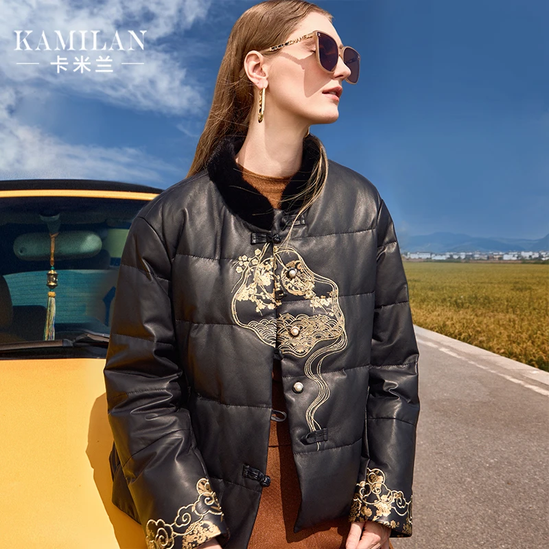 卡米兰新中式短款羽绒服女2024冬新款鹅绒服