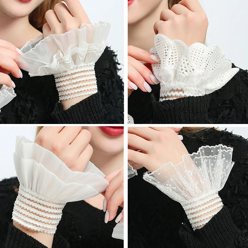 网纱花边配饰花边气质立体褶皱装饰袖口假领子白色假袖子