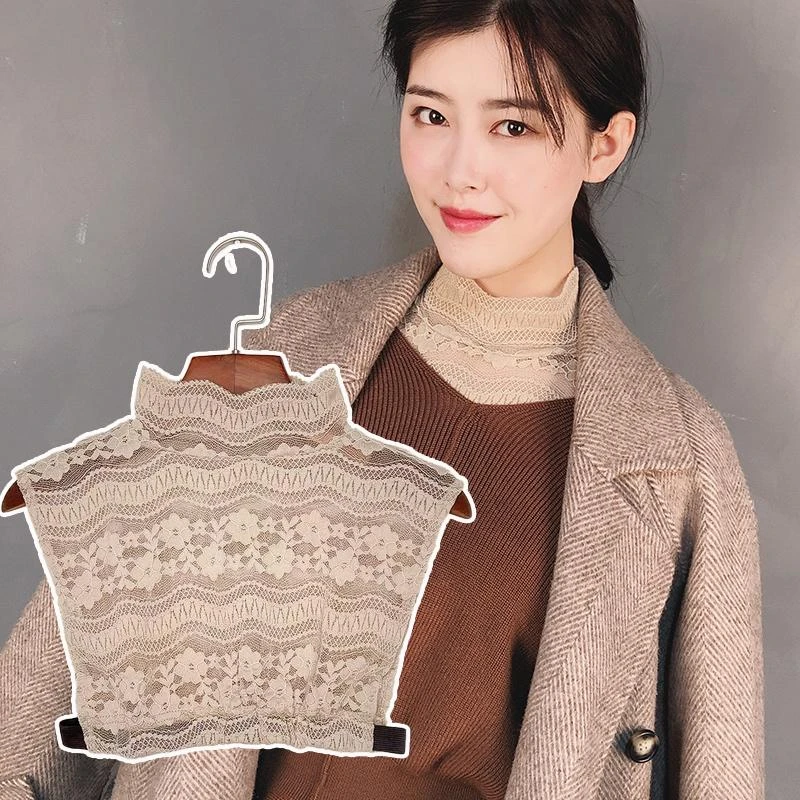 新款波浪花边蕾丝半高领假领子女服饰配件百搭秋冬配毛衣卫衣假领