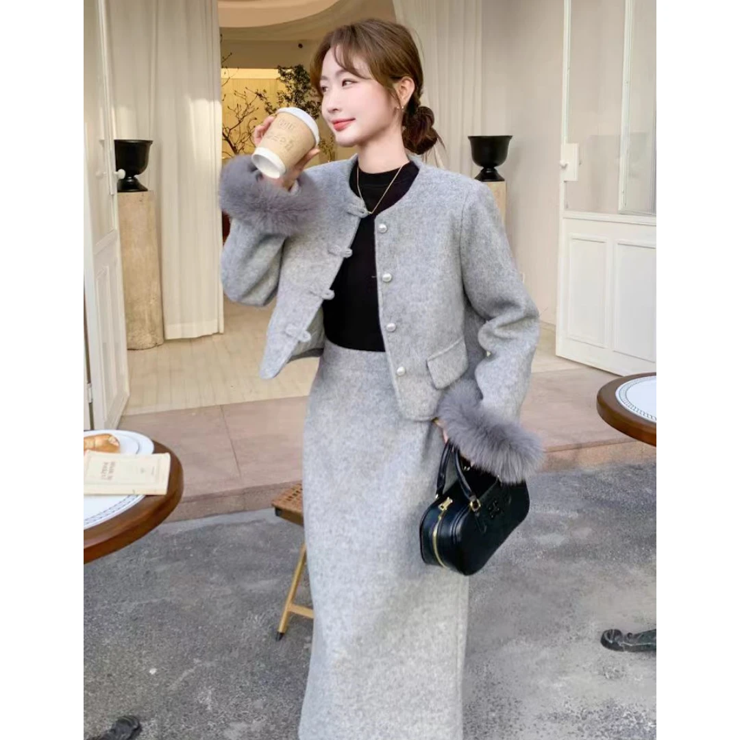 保暖羽绒两件套新国标90白鸭绒上衣+裙子套装时尚百搭套装