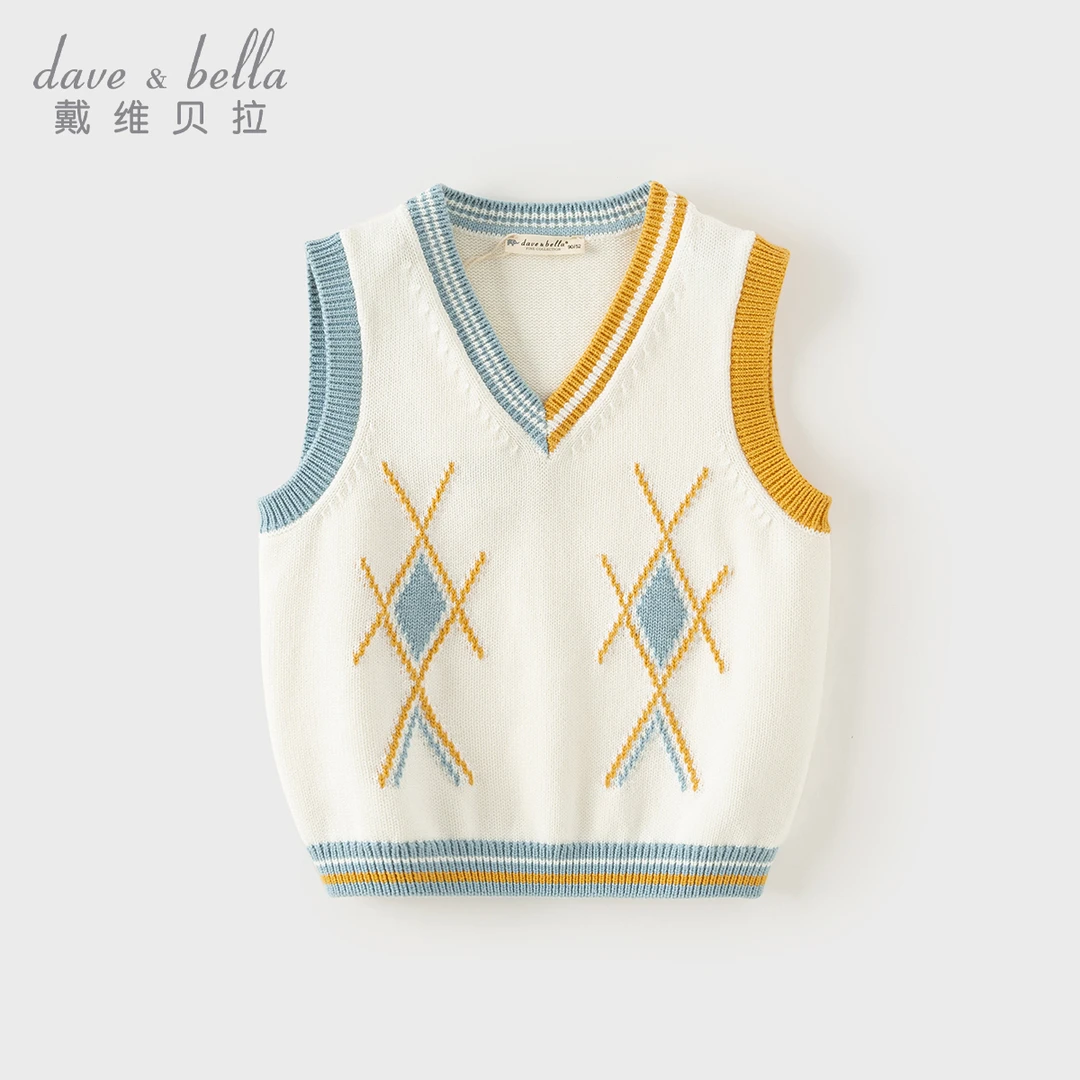 戴维贝拉儿童毛衣背心2025秋装新款男童纯棉马甲男宝宝针织衫童装