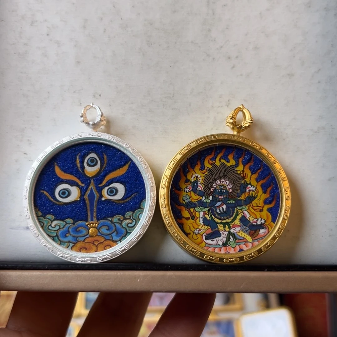 吊坠硕**爸装裱画不动六臂大黑天粗狂沙