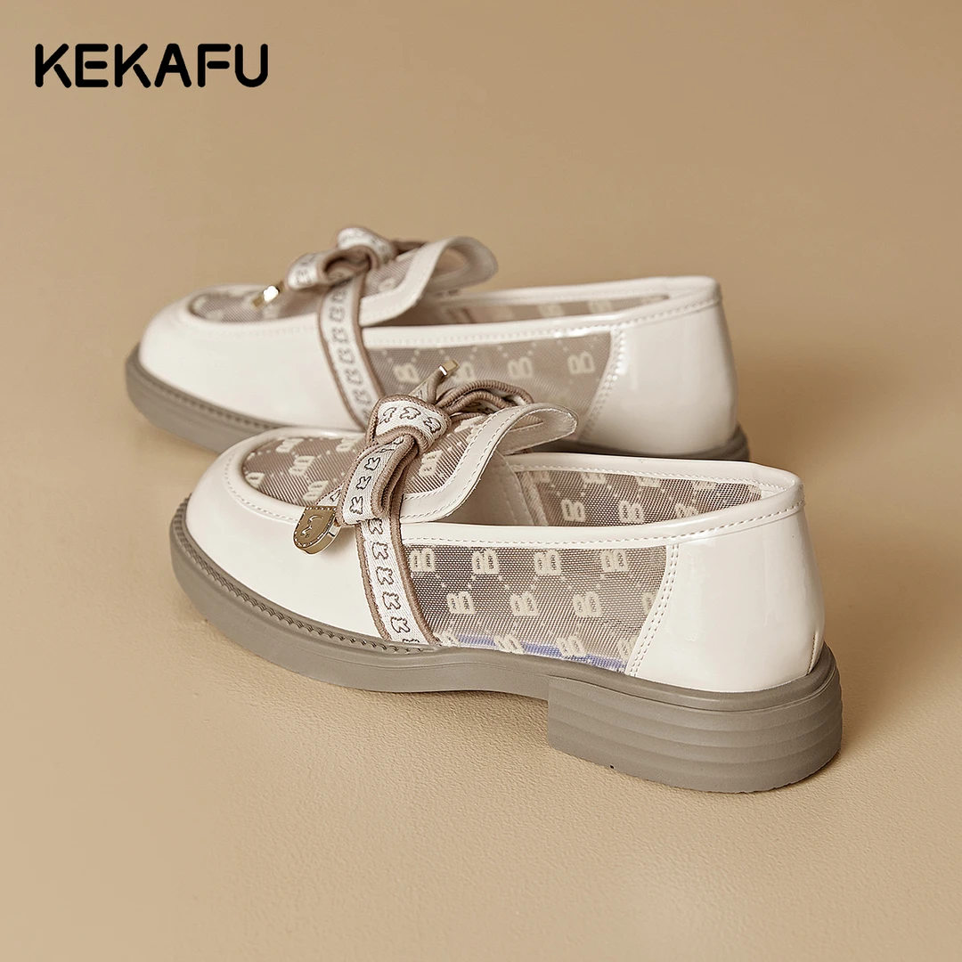 珂卡芙网纱乐福鞋女2025年新款秋季百搭休闲透气单鞋轻便软底女鞋