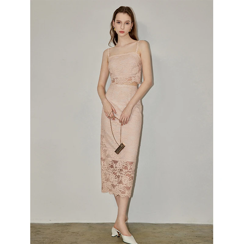 Mix Selection｜花笺裙 吊带半裙粉色蕾丝套装MSAIY0032+MSAIQ0033