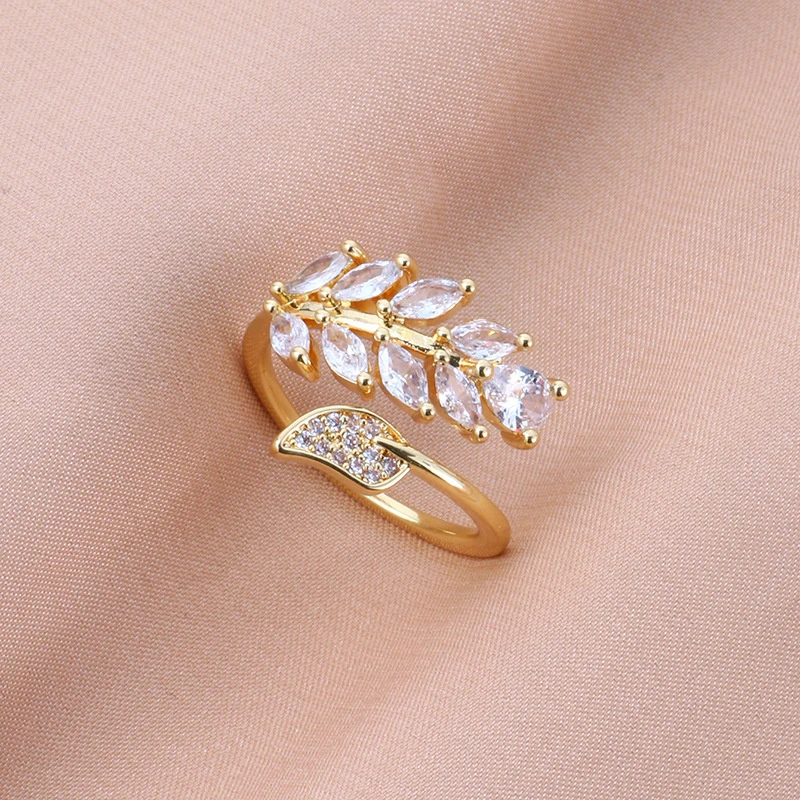 铜合金合成锆石戒指 网红ins麦穗锆石戒指个性简约食指戒小众指环