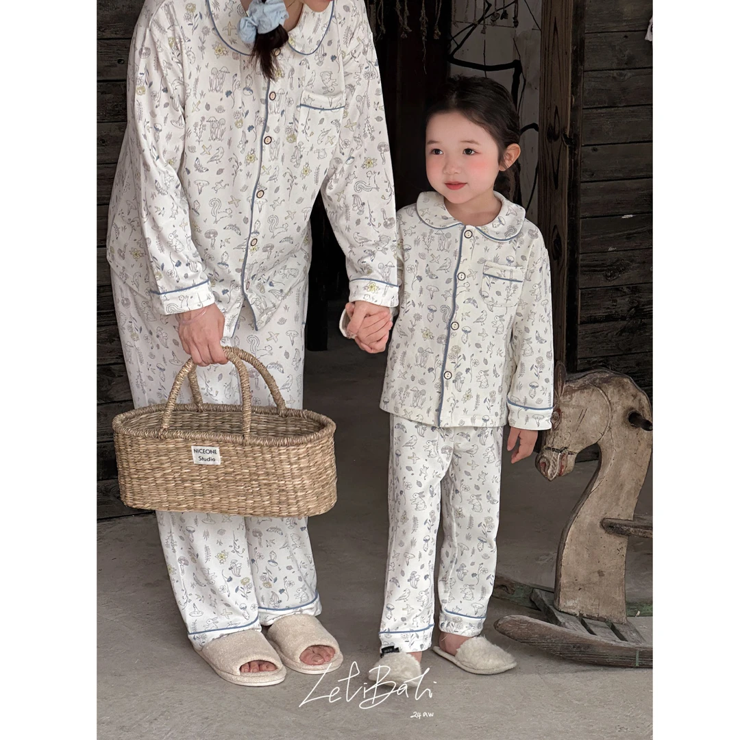 2024亲子装北欧风优棉套装儿童秋冬男女宝睡衣长袖睡衣