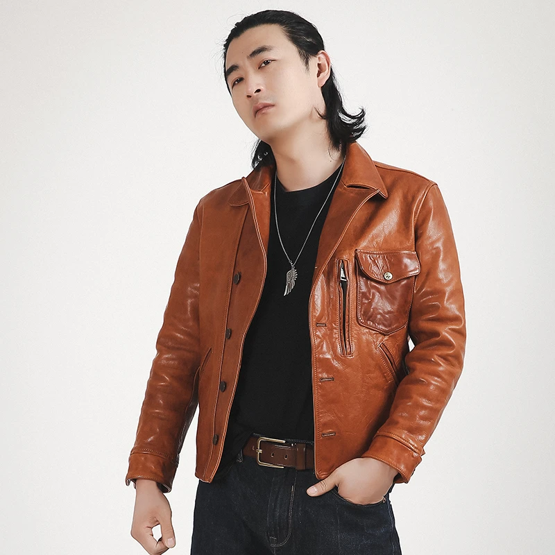 新款加州小熊马皮皮衣男士短款美式复古水洗做旧机车夹克外套