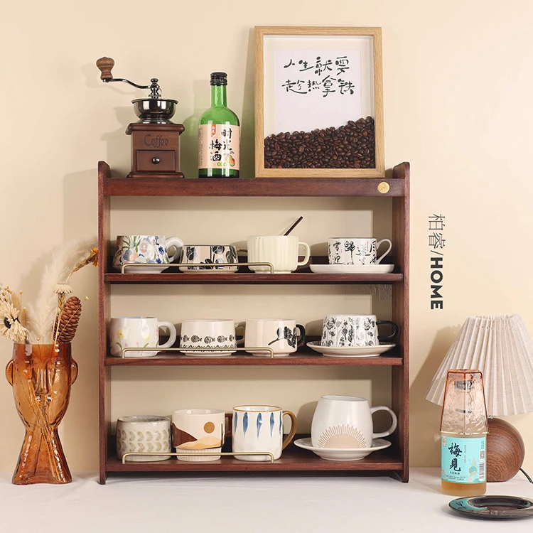 柏睿多层实木杯架工位家用水杯玻璃杯咖啡角木质杯子收纳摆放展示