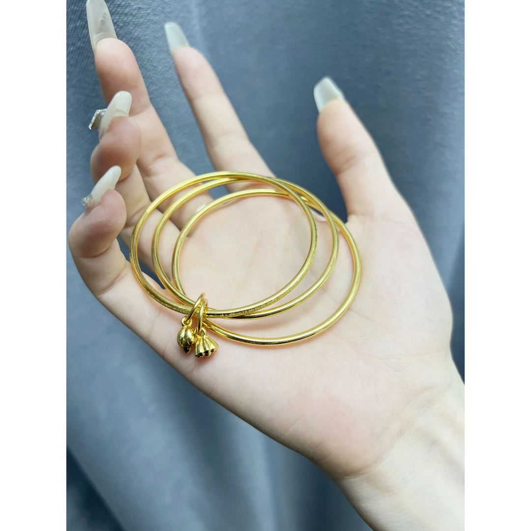 足银手镯 三生三世两世欢手镯女款时尚百搭素圈精美光面实心手环