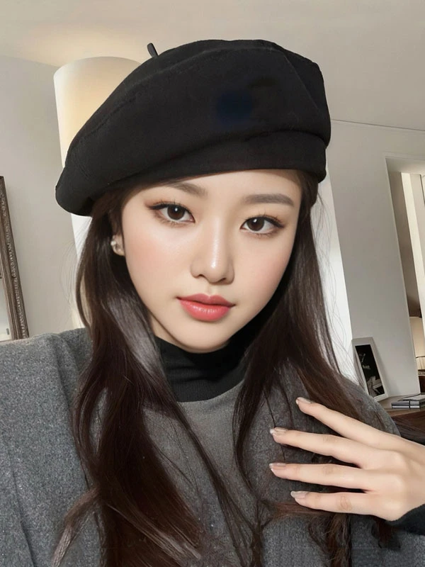 帽子女士贝雷帽春秋2023新款复古画家帽黑色毛呢显脸小秋冬蓓蕾帽