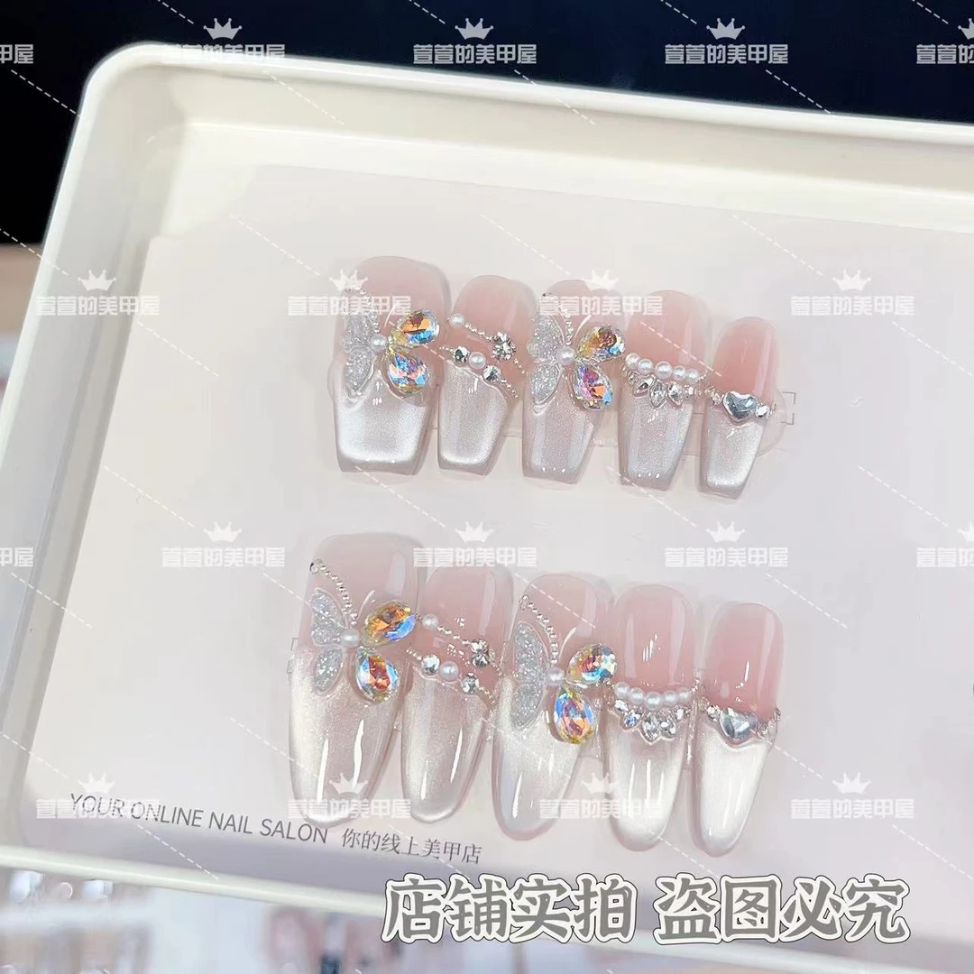 蝶姬纯手工光疗美甲气质美甲贴片假指甲成品可拆卸穿戴甲