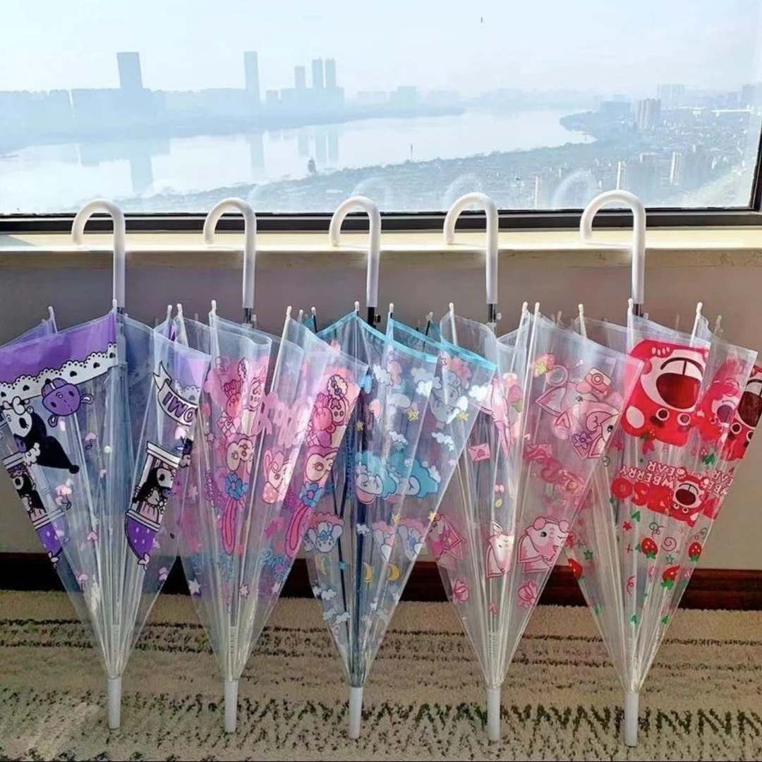 【儿童雨伞】卡通透明雨伞ins风儿童女孩透明雨伞长柄大童上学可爱