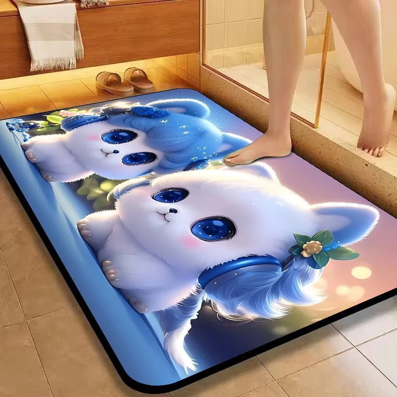 3D立体小花硅藻泥浴室吸水防滑垫厕所大门口卫生间脚垫速干地垫