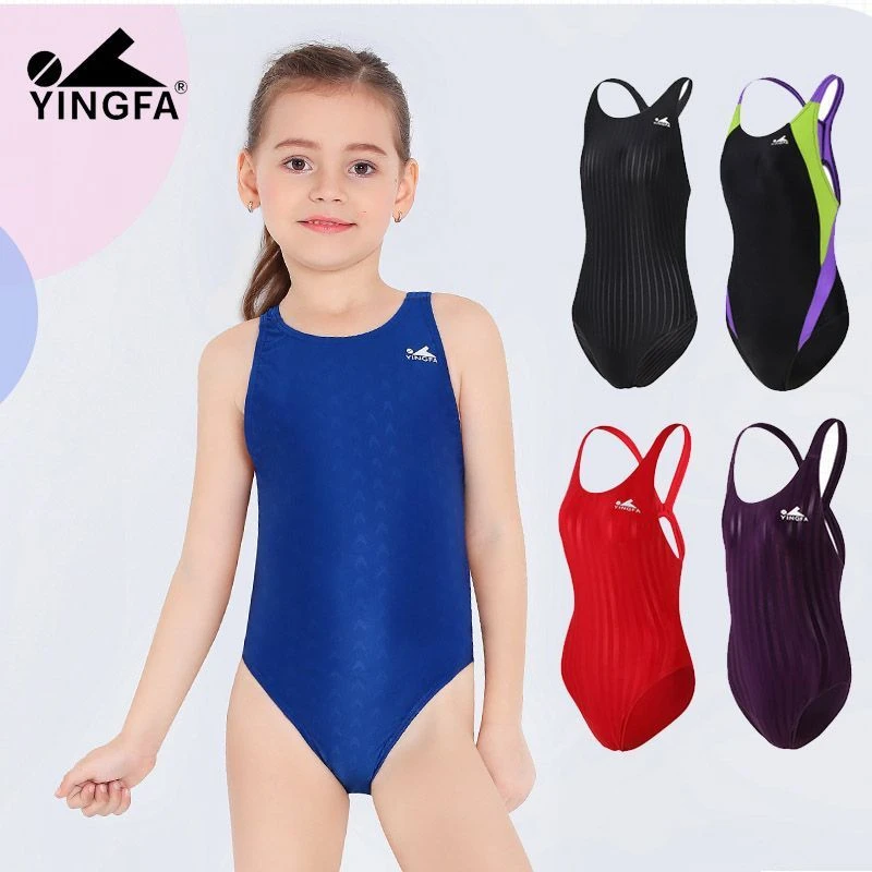 英发竞技泳衣女孩中大童连体三角专业训练泳装儿童游泳馆专用泳衣