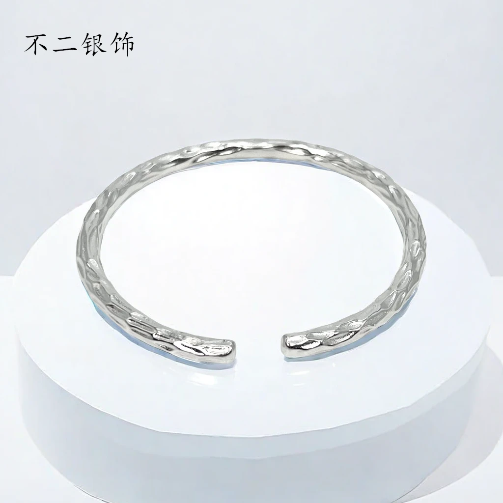 足银手镯 【A38】19.2克锤纹圆款银镯足银999开口牵绕手镯足银手镯