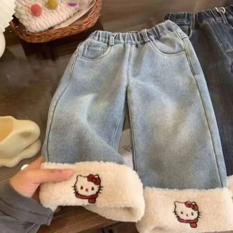 2024新加绒加厚保暖冬款刺绣韩版时尚百搭外穿洋气女童牛仔裤