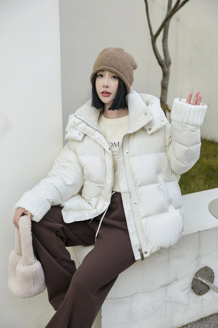 毛毛袖~新国标90%绒子羽绒服女宽松加厚