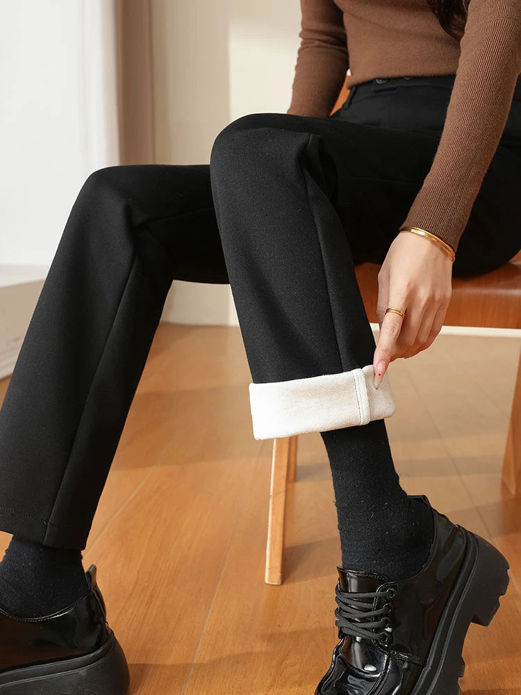 加厚加长版黑色小直筒西装烟管裤女秋冬高腰休闲裤子高个子小黑裤