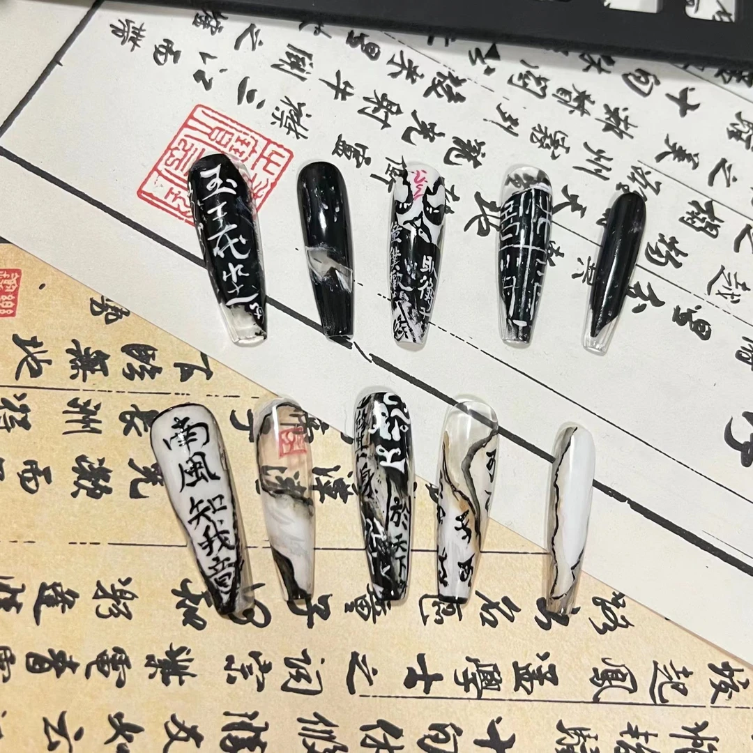 【入戏】暗黑国风新中式脸谱黑色系美甲穿戴甲穿戴式气质气质手工